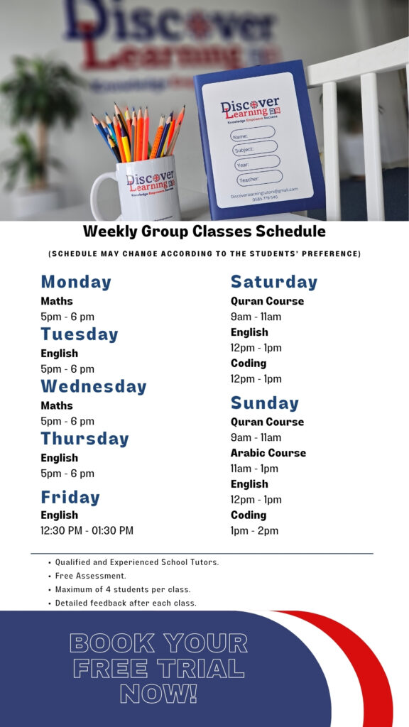 Discover Learning Weekly Classes Schedule