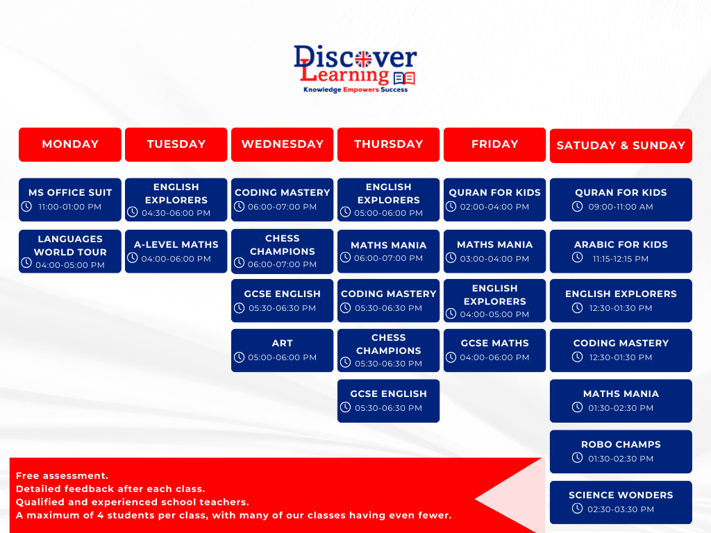 Weekly Group Classes Schedules